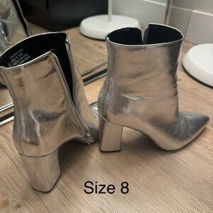 Metallic Silver Women's Ankle Boots with Block Heel